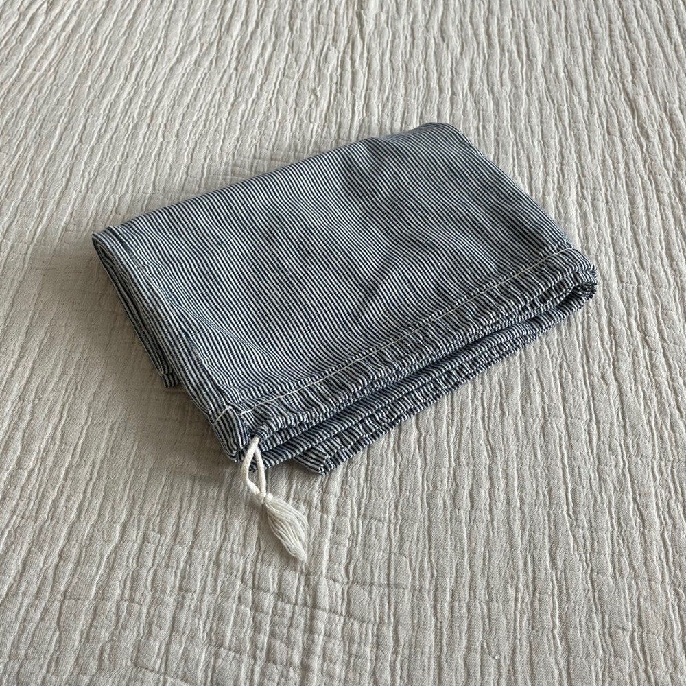Vintage Striped Laundry Bag Tote Blue & White